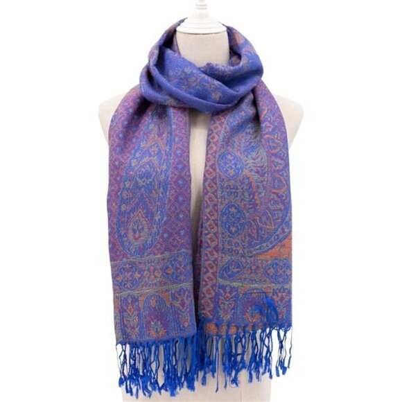 Two Tone Pashmina Shawl Scarf, Royal Blue - Picture 1 of 6